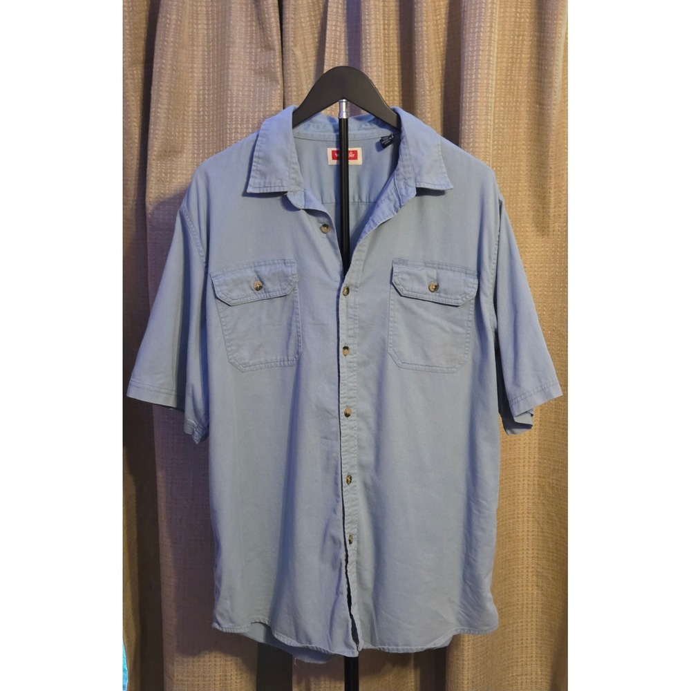 Wrangler Short‎ Sleeve Button Up Shirt Mens Size Large Blue